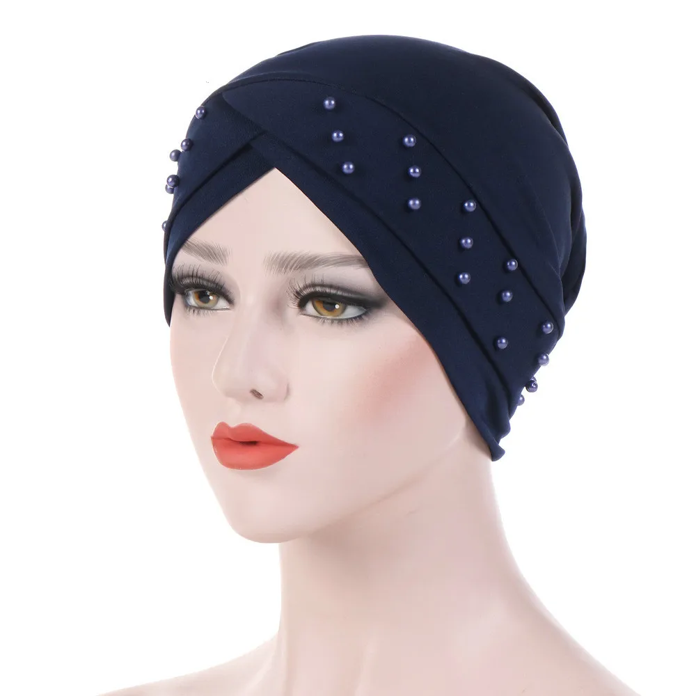 KepaHoo-gorro turbante elástico para mujer, Hijab musulmán con cuentas islámicas, gorro de quimio para el cáncer, Hijab elástico, bufanda musulmana