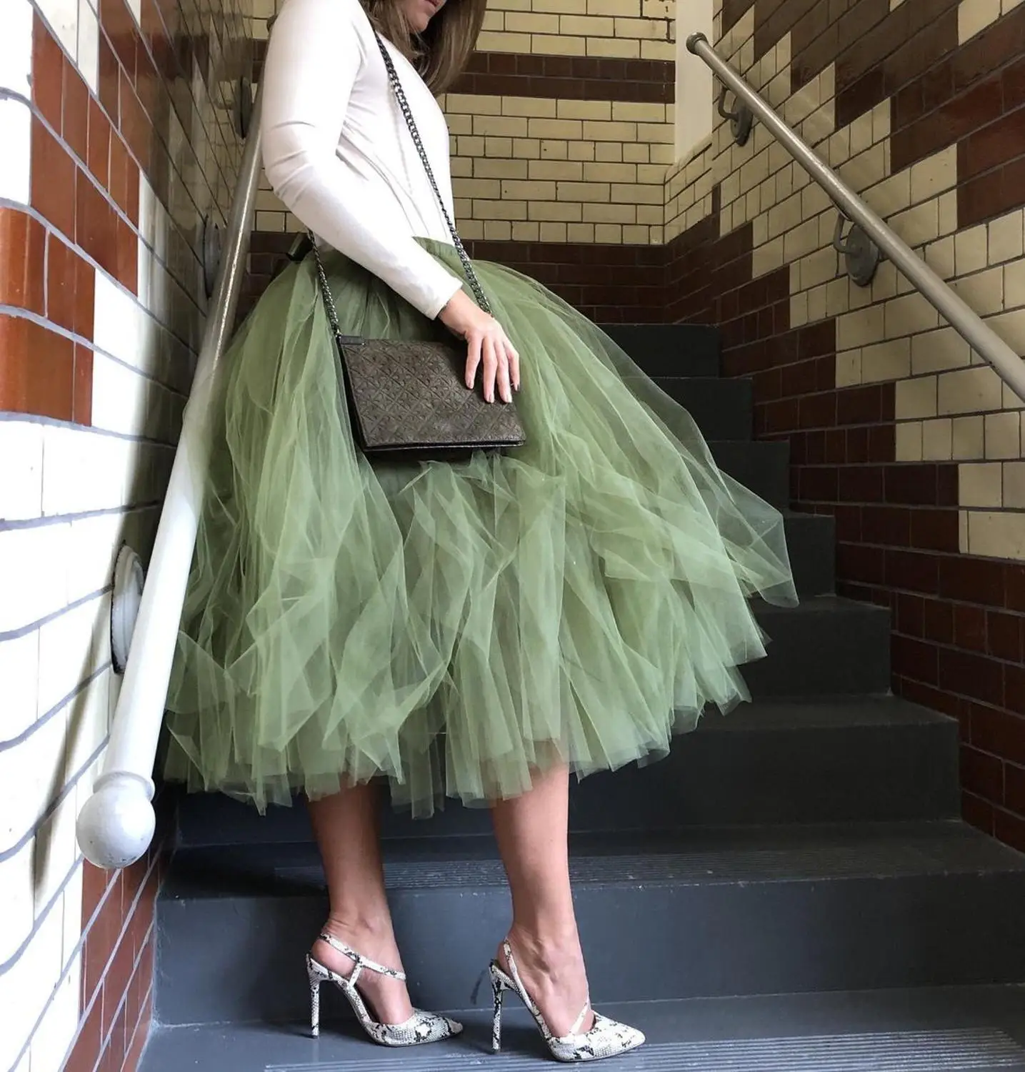 Elegant Green Tulle Skirts Women Custom Made Puffy Tutu Skirt Short Length Girls Party High Street Tulle Skirt