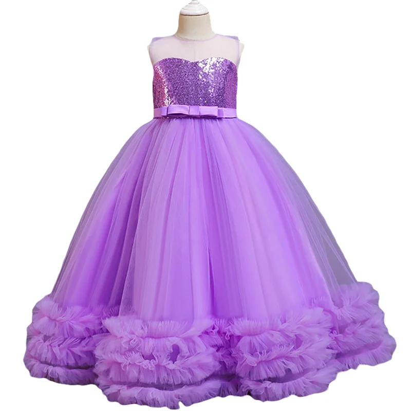 Teenager Girls Sequin Flower Princess Party Long Tutu Dresses Children Kids Elegant Chirstmas Wedding Vestidos Costume Clothing