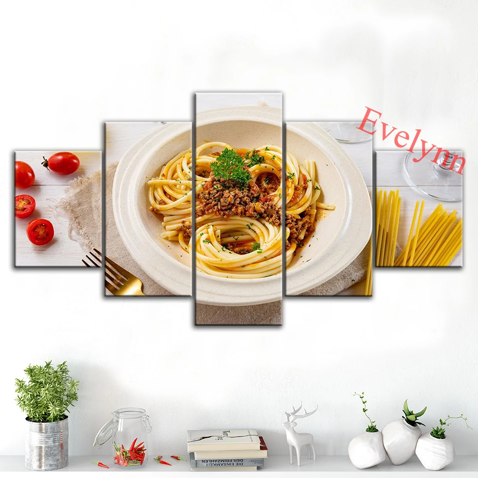 

5 Pieces Food Poster Nordic Wall Art Print Sphagetti Modern Canvas Kitchen Home Decor Wall Picture For Living Room Modular Frame