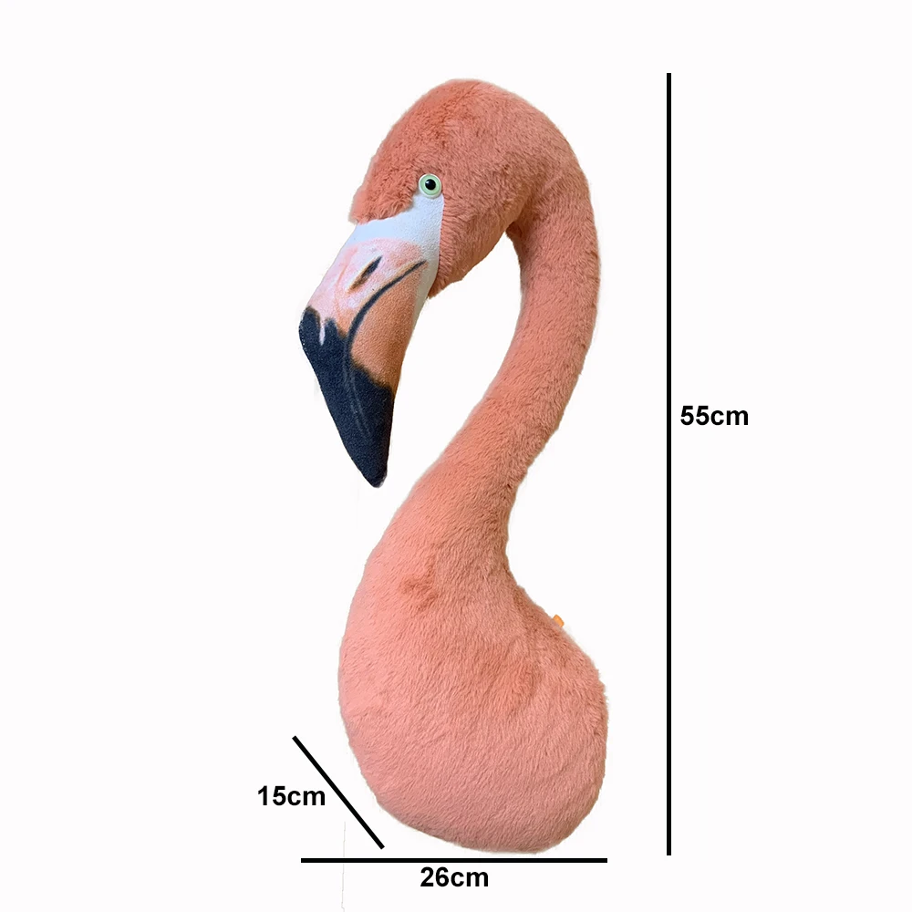 Estimulação de alta qualidade brinquedo de pelúcia animal flamingo cabeça para decoração do quarto decoração da parede