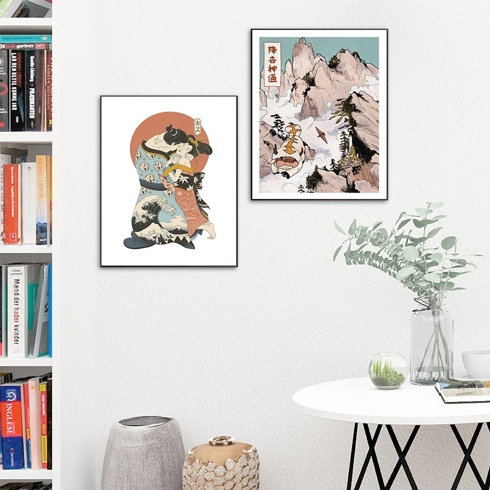 Japanese Style Poster Mountain Landscape Poster Canvas Art Print Kiss Ukiyo Painting Nordic Wall Art Picture Bedroom Home Decor