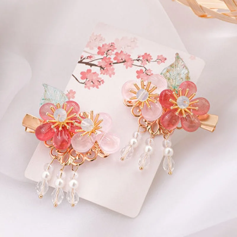 Chinese Hanfu Hair Accessories Flower Hairpin For Women Vintage Hair Clips with Beads Floral Tassel Berrettes Cheongsam Jewelry