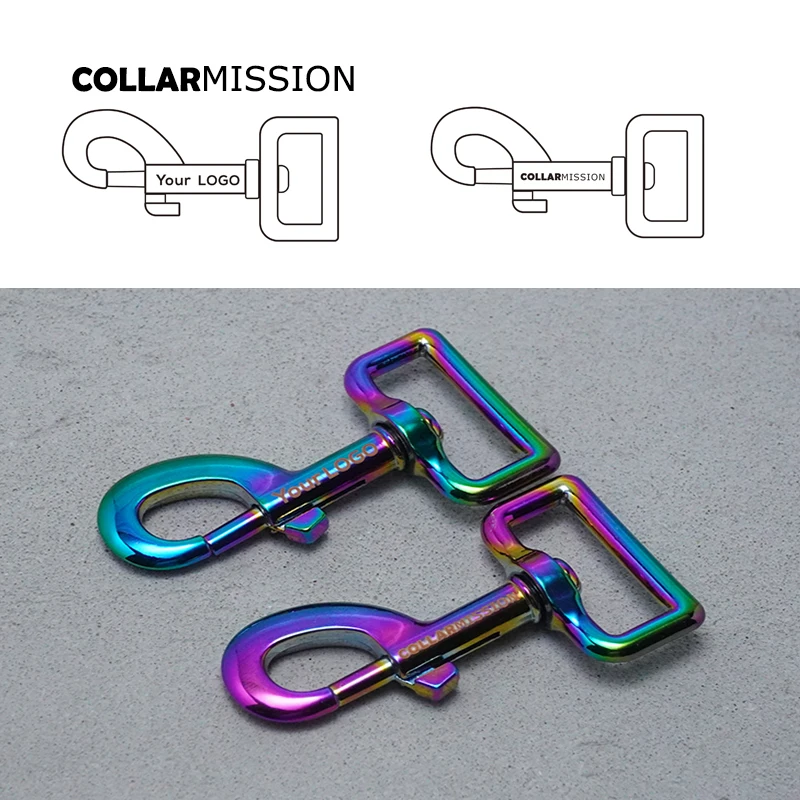 50psc/lot 30mm Engraving  rainbow non-welded metal hook buckle rotatable hardware DIY dog leash accessories PK30CH