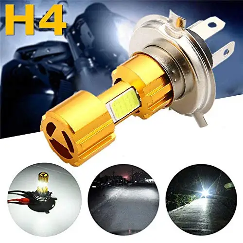 H4 18W Motorcycle LED Headlight Bulb, Golden^Li 3 COB 6000K 1500LM Bright Motorbike Headlamp, Fog Light with High Low Beam White