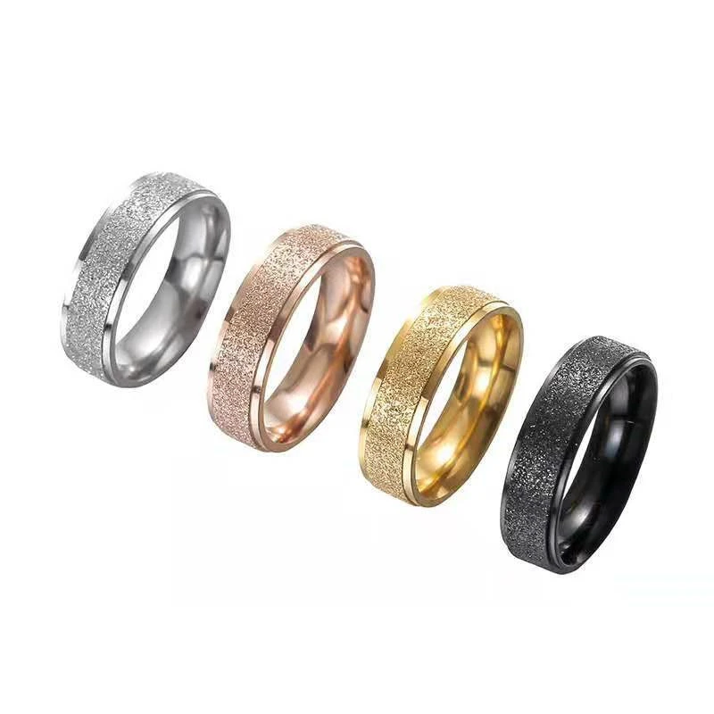 6 8mm Matt Stainless Steel Simple Design Plain Titanium Rings Gold Tone Silver Plated Black Blue Rings Men Woman Jewelry Gift