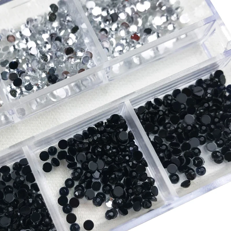 3000pcs round Rhinestones Nail Decoration Set Black Clear White Crystal AB Glitter with Storage Box for DIY Art Crafts