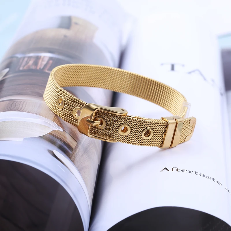 Seialoy 10mm High Quality Stainless Steel Gold Color Mesh Belt Bracelets Fit Charm Strap Bangle for Jewelry Accessories