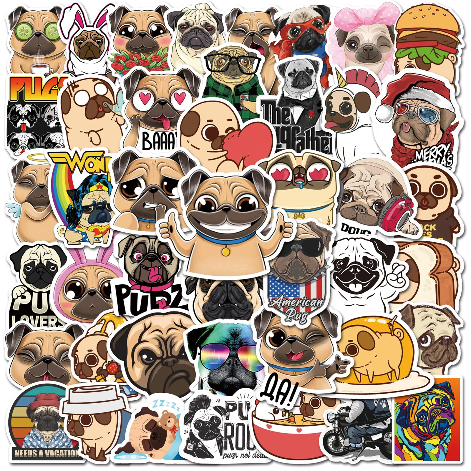 10/30/50 pçs novos desenhos animados cão shapi pug graffiti etiqueta à prova dwaterproof água mala caderno papelaria caixa capacete geladeira atacado