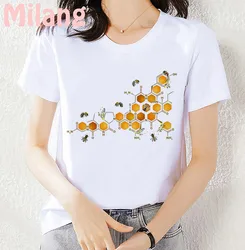 Flower Bee Lady Cartoon Mujer Camisetas White Tops T Shirts Summer Aesthetics Graphic Short Sleeve Polyester T Shirts Female