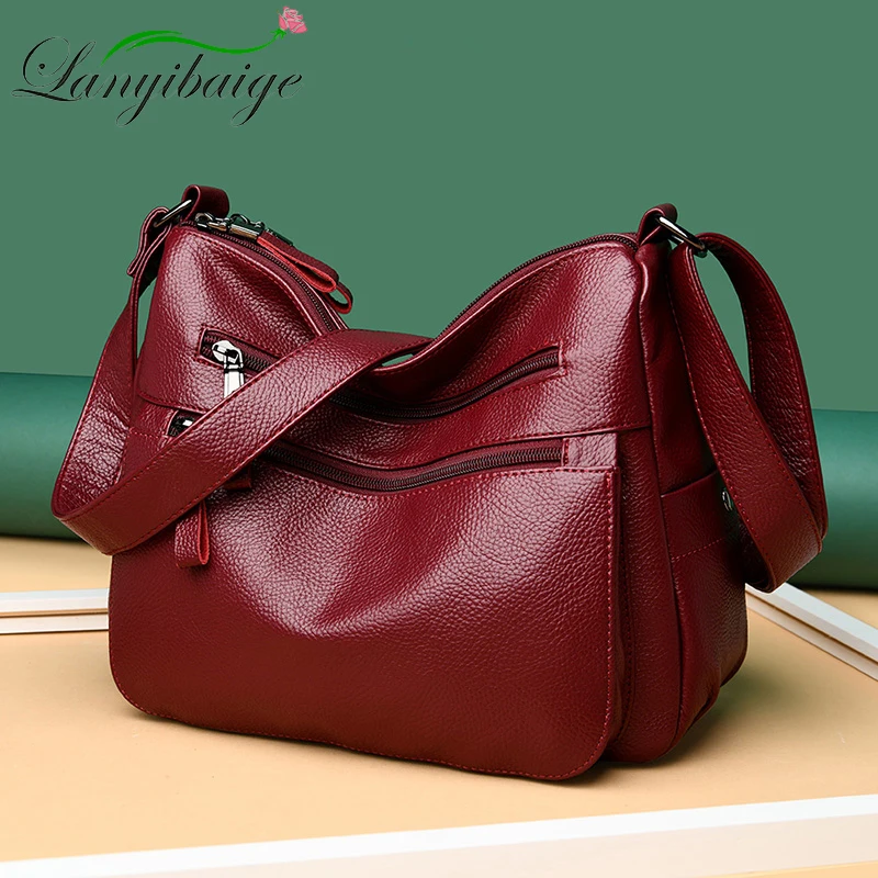 

LANYIBAIGE Women Double zipper Crossbody Bags Ladys Leather Shoulder Bags Handbag Large Capacity Messenger Bag For Ladys Tote