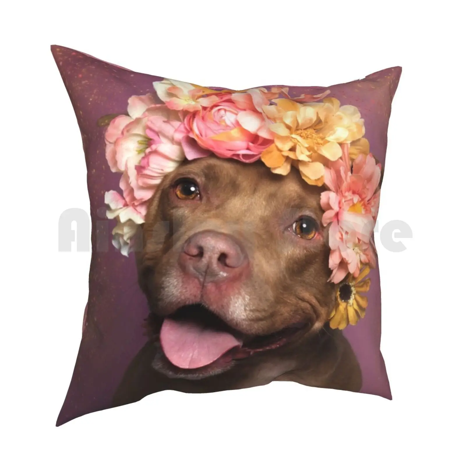 Flower Power , Topaz Pillow Case Printed Home Soft Throw Pillow Pit Bull Flowers Dog Rescue Shelter Love Flower Crown