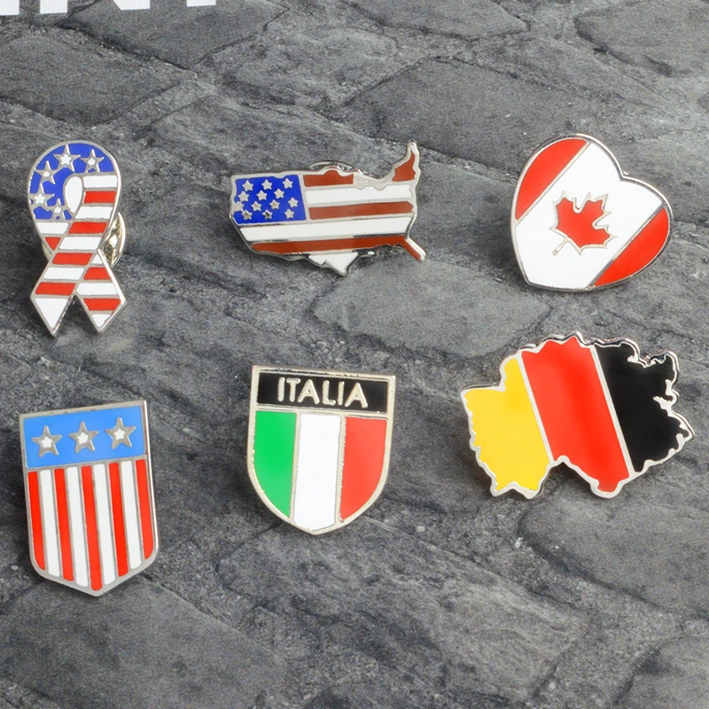 Trendy National Flags Brooches of America Italy German Canada Maple Star Stripe Flag Denim Bag Pins Accessory Gifts for Friends