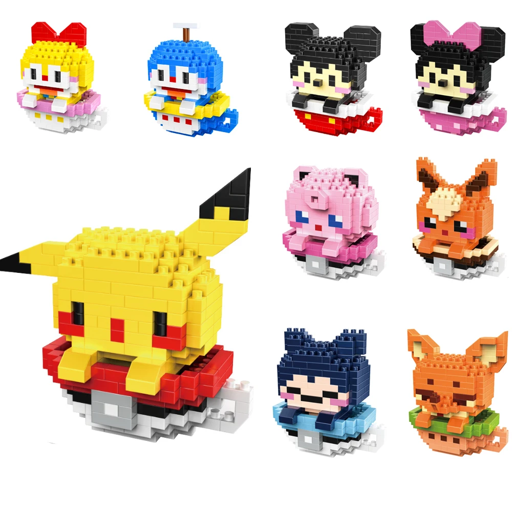 

Cartoon A Cup Of Pokemon Micro Building Blocks Pikachu Jigglypuff Eevee Bulbasaur Diamond Mini Brick Figrues Toys For Kids