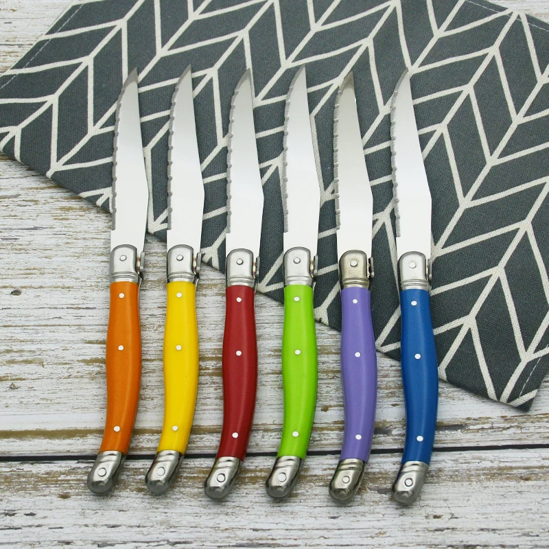 

6-8pcs Laguiole Steak Knives Rainbow Cutlery Dinner Table Knife Fork Multi color Tableware Stainless steel Dinnerware Xmas Gift