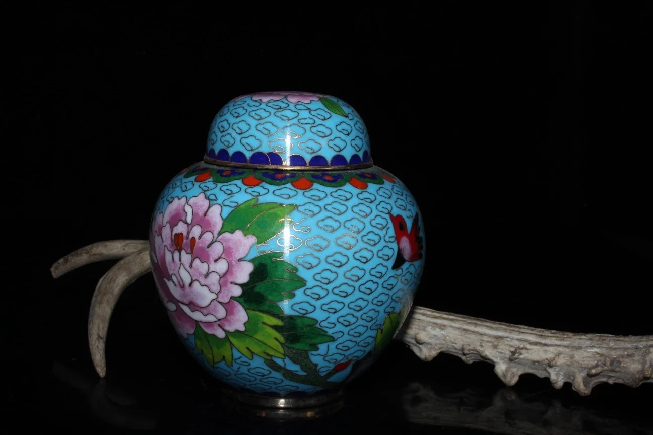 Collection of Chinese Antique Copper Tire Cloisonne Flower and Bird Jar Decoration Gift