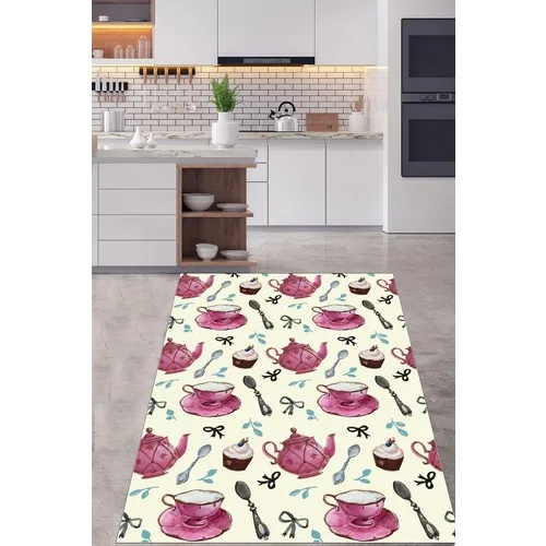 Exclusive Home Teapots Decorated Slip-Resistant-Based Digital Print Washable Antibacterial Kitchen Rug