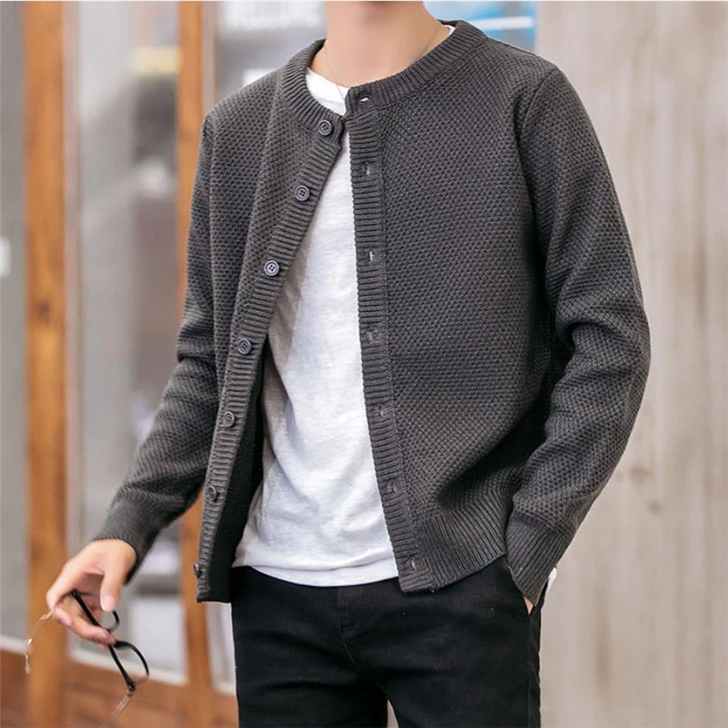 Casual Men Sweatercoat Autumn Knit Cardigan Solid Color Korean Style Fashion Streetwear Wild Male Slim Tops 2021 Knitwear