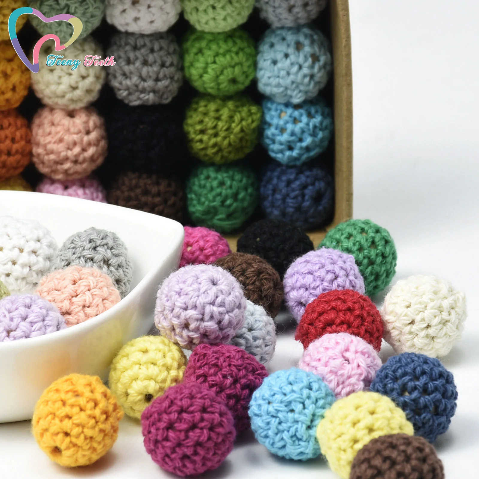 30 PCS 16 MM Crochet Round Wooden Beads Mix Handmade Knitting Ball Can Chew DIY Nursing Jewelry Organic Teething Bracelet Beads