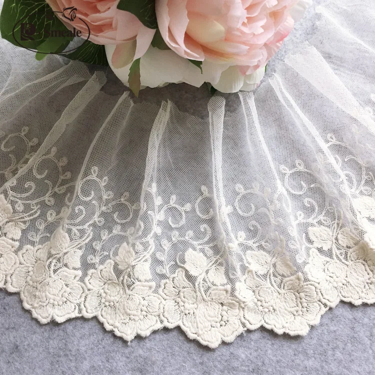 (4-5Yards/lot ) Beige Embroidery Lace Trim, DIY Handmade Lace Accessories Textile Fabric RS725