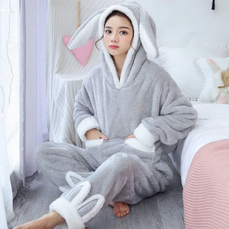 Conjuntos de pijamas de franela gruesa y cálida para mujer, ropa de dormir para el hogar, conjunto de pijamas de invierno