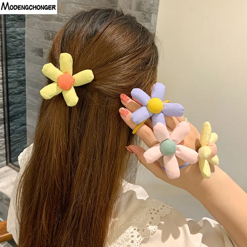 New Cute Girls Flowers Hair Scrunchie Rubber Band Elastic Hair Rope For Girls Korean Headwear Children Hairband Hair Accessories