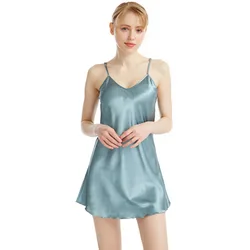 Satin Sleepwear Nightgown Women Sexy Spaghetti Strap Nightdress Intimate Lingerie Soft Sleep Dress Casual Home Dressing Gown