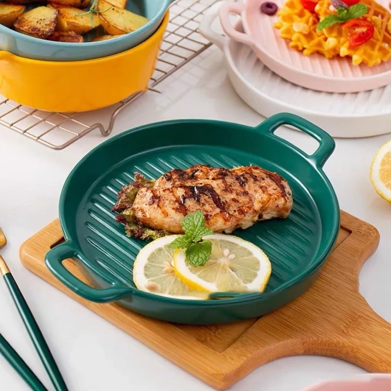 

くま 빈티지 접시 Household Plate Fish Tray Dish Steak Dinner Tableware With Handle Nordic Ceramic Art Light Luxury Cake Stand