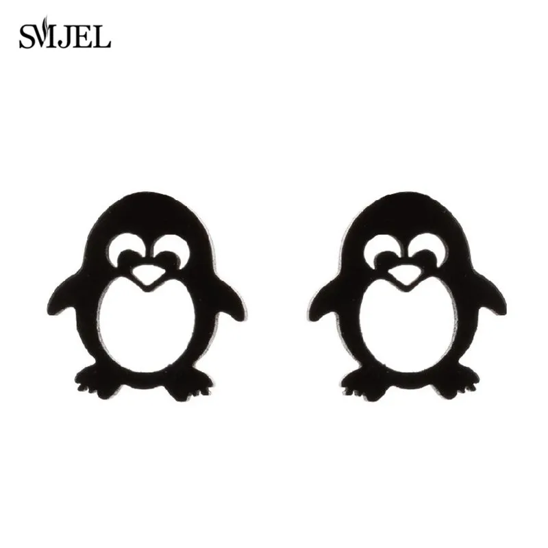 Fashion Lovely Penguin Stud Earrings for Women Black Stainless Steel Earrings Men Punk Korean Animal Ear Piercing Jewelry Mini