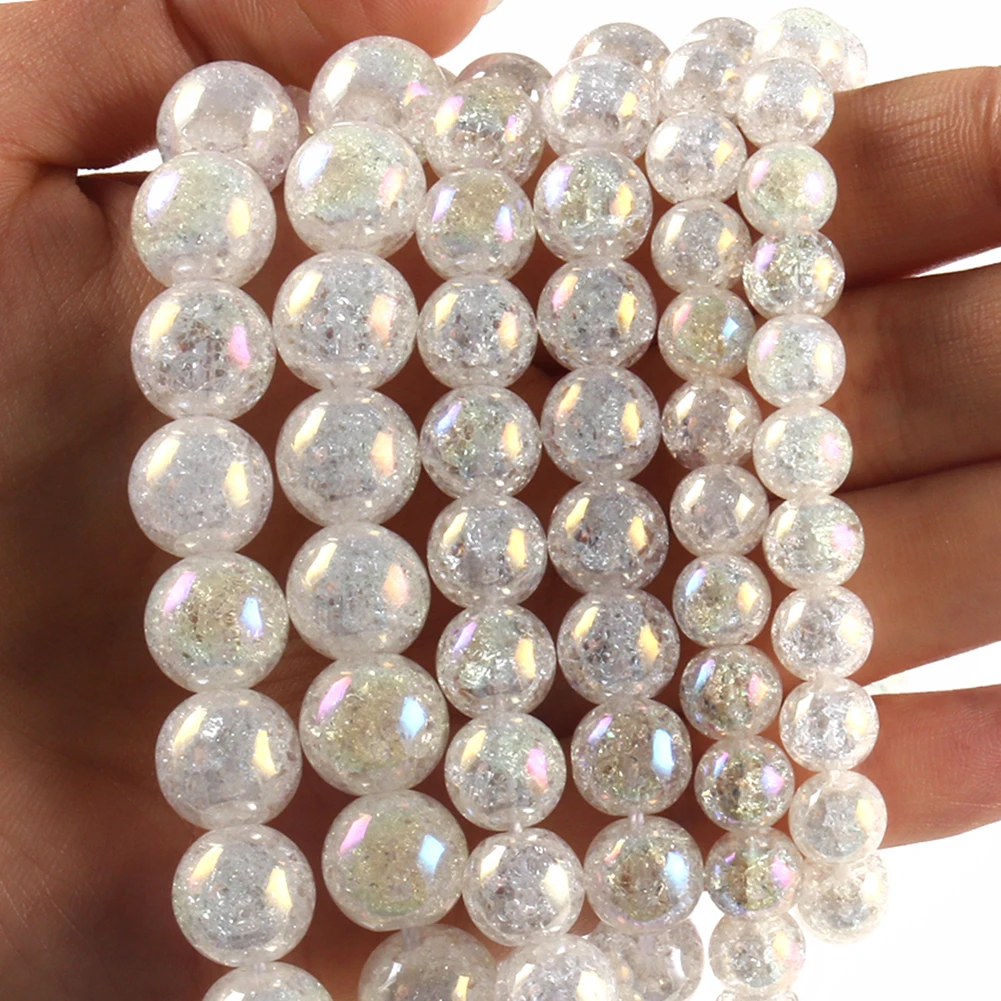Natural Stone AB White Snow Cracked Quartz Crystal Round Beads For Jewelry Making DIY Bracelet Necklace Acessories 4 6 8 10 12mm