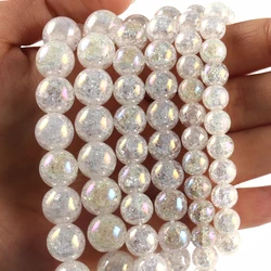 Natural Stone AB White Snow Cracked Quartz Crystal Round Beads For Jewelry Making DIY Bracelet Necklace Acessories 4 6 8 10 12mm