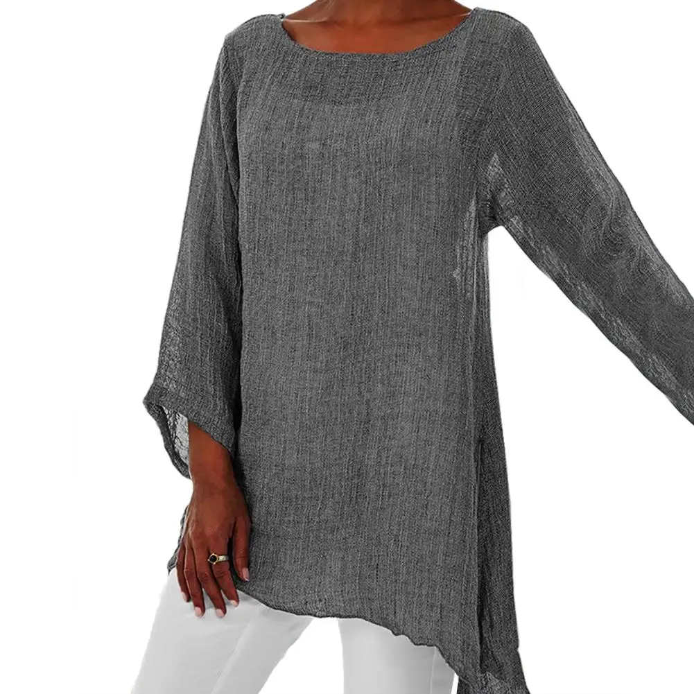 Loose Women T-Shirt Long Sleeve Solid Color Cotton Linen O-Neck Autumn Winter Tunic Top T Shirt For Women