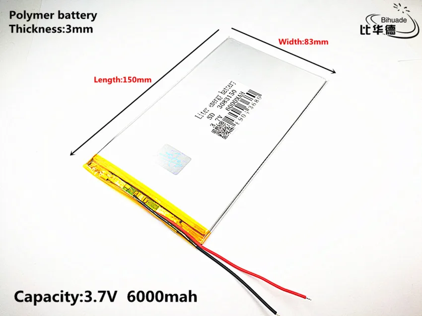 Boa qualidade 3.7v, 6000mah 3083150 polímero de lítio/bateria de íon-lítio para tablet pc banco, gps, mp3,mp4