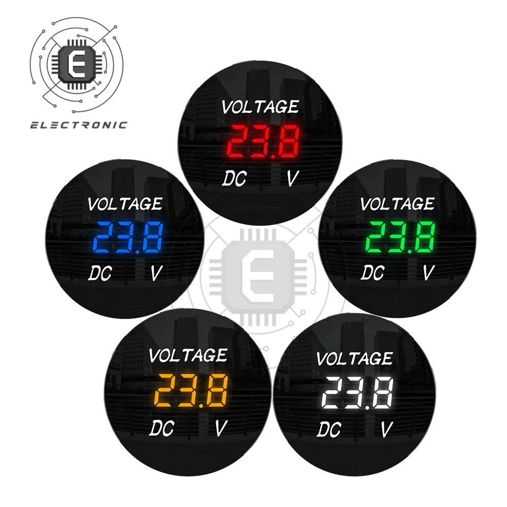 Mini probador de voltaje redondo impermeable, voltímetro de motocicleta, pantalla Digital LED de 3 dígitos, CC de 12V