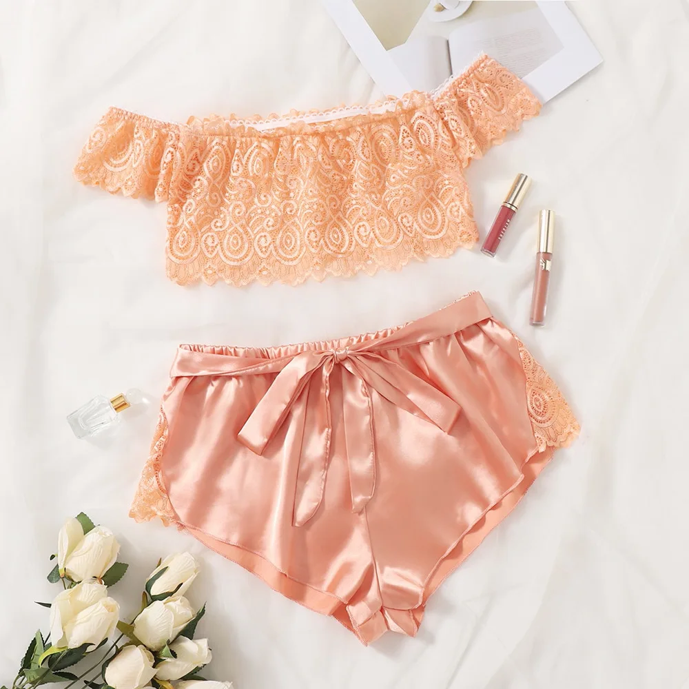 

Sexy Cute Princess Nightwear Lace Pyjamas Women Negligee Sleepwear Sets Top & Shorts Pajamas Summer Dressing Gown Nighties