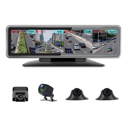 360° Panoramic Dashboard Car DVR 12-Inch Touch Screen 4 Channel FHD 1080P IPS Video Recorder 4 Split Screen Display Dash Cam