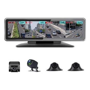 360° Panoramic Dashboard Car DVR 12 inch Touch Screen 4 Channel FHD 1080P IPS Video Recorder 4 Split Screen Display Camera