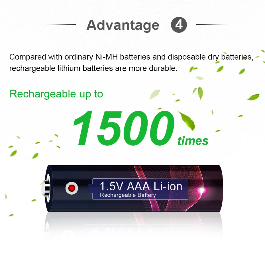 1.5v AAA Lithium Rechargeable Battery 1000mWh AAA Battery 1.5v AAA Li-ion Rechargeable Batteries AAA 1.5V Rechargeable Battery