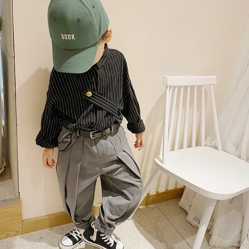 

Polyester Long-sleeved Shirts Spring New Boys Striped Shirts Korean Style Children's Clothing Kids Black Comfortable BlouseLB180