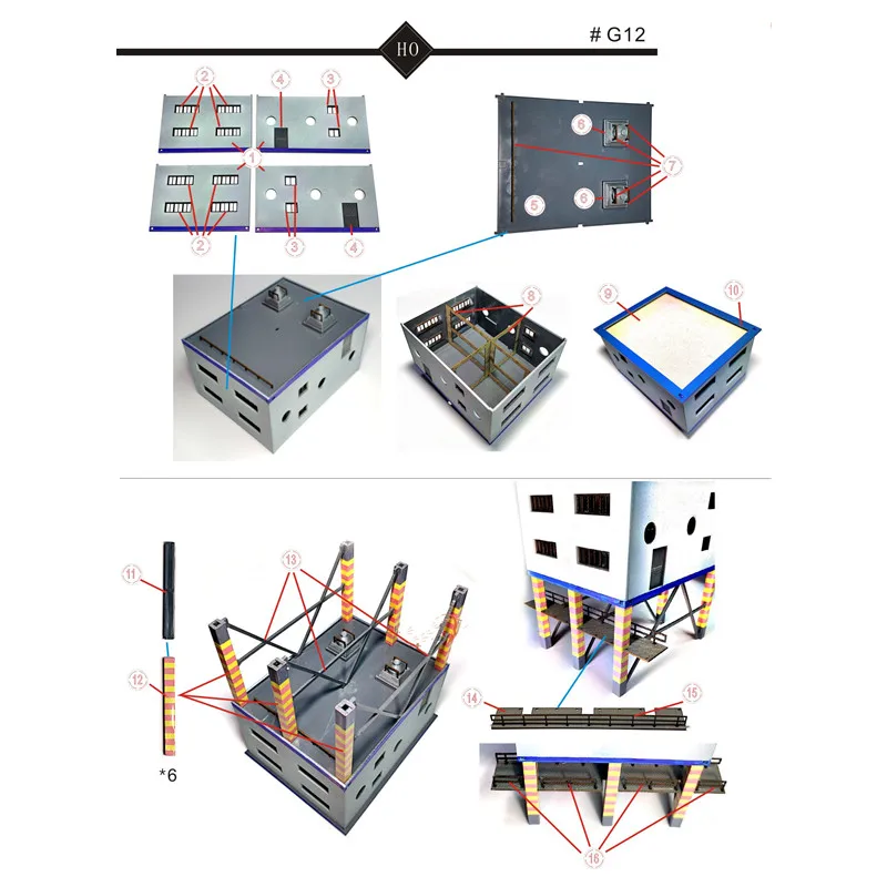 1:87 modelo de construção da zona de descarga escala ho, para mesa de areia, decorações da mesa 13.5*13*13.5cm g12