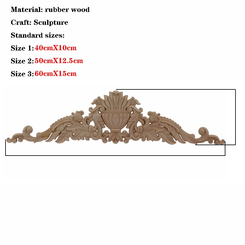 RUNBAZEF Onlay Wood Mouldings Wood Applique Decal Carved Unpainted Modern Long Large Leaves Flower Rubber Wood Corner Furniture