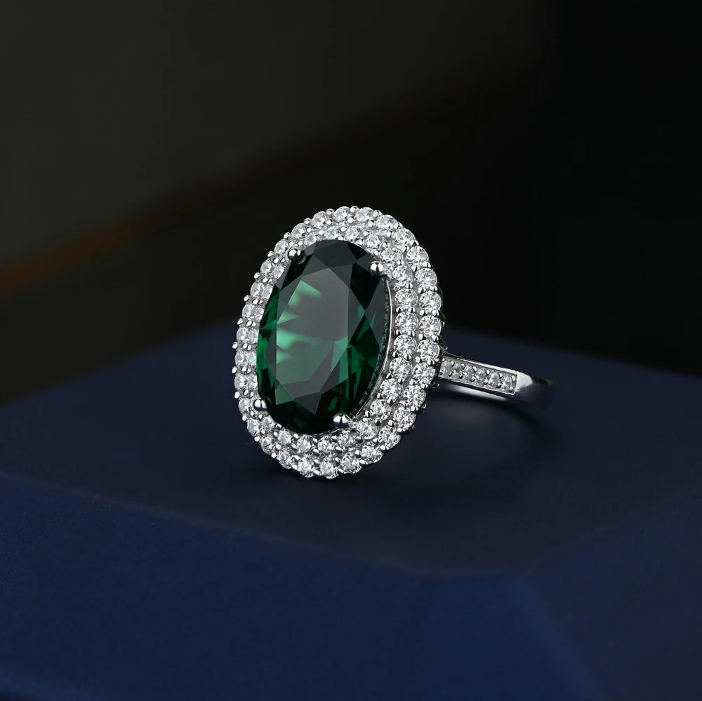 

Luxury 925 Sterling Silver Oval Emerald Halo Rings for Women Fine S925 Jewelry Emerald Gemstone Engagement Ring Vaelntine's Gift