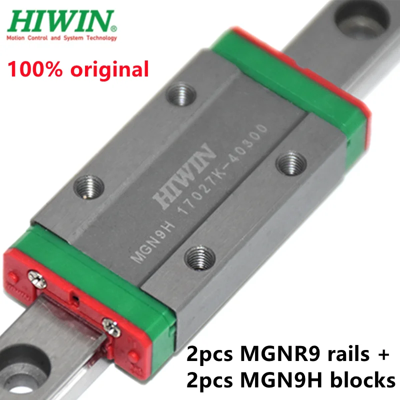 2pcs Original Hiwinlinear guide MGN9 -L 100mm 200mm 300mm 400mm 500mm 550mm + 2pcs MGN9H Mini blocks for CNC parts sets MGNR9