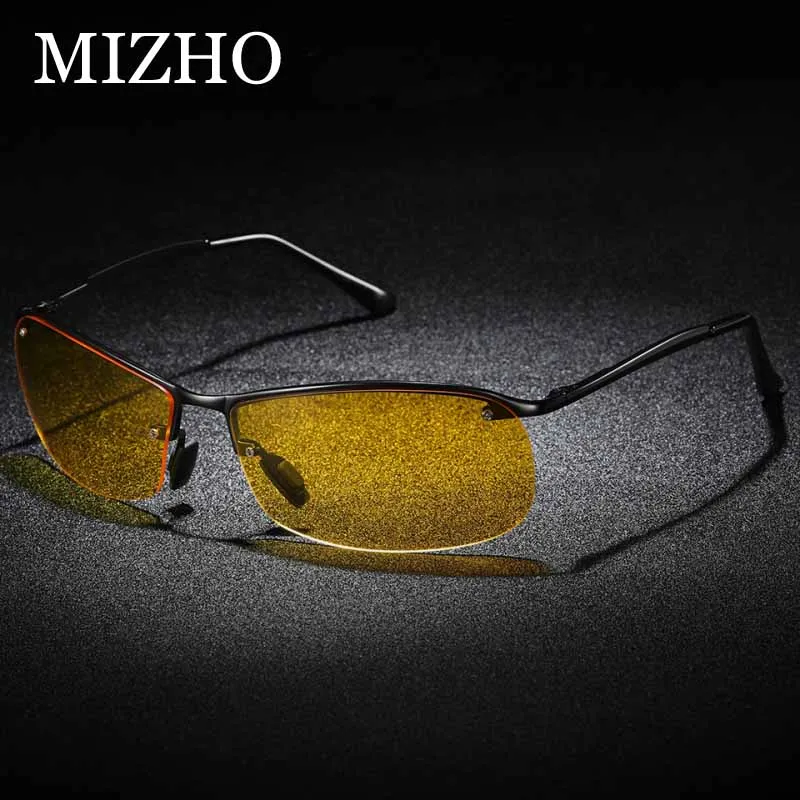 

Мужские солнцезащитные очки MIZHO, алюминиевые поляризационные, с желтыми линзами, для вождения ночью, Полуободковые, фотохромные