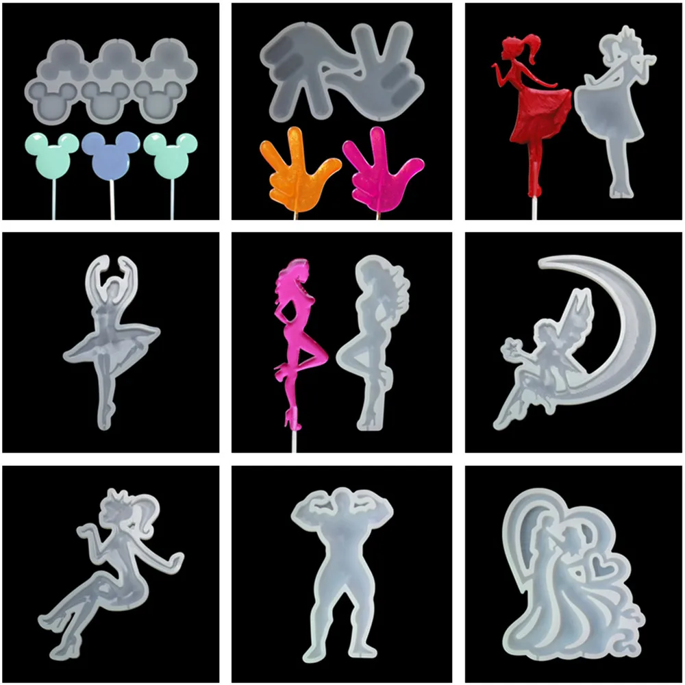 Sexy Girl/Strong Man/Okay Gesture Shape Lollipop Silicone Mold DIY Chocolate Candy Fondant Moulds Cake Decorating Tool Bakeware