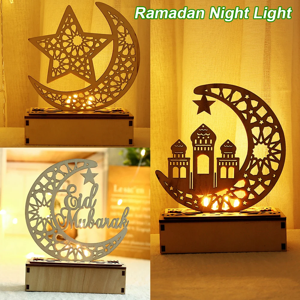 

EID Mubarak Wooden Pendant with LED Candles Light Ramadan Decorations For Home Islamic Muslim Party Eid Decor Kareem Ramadan