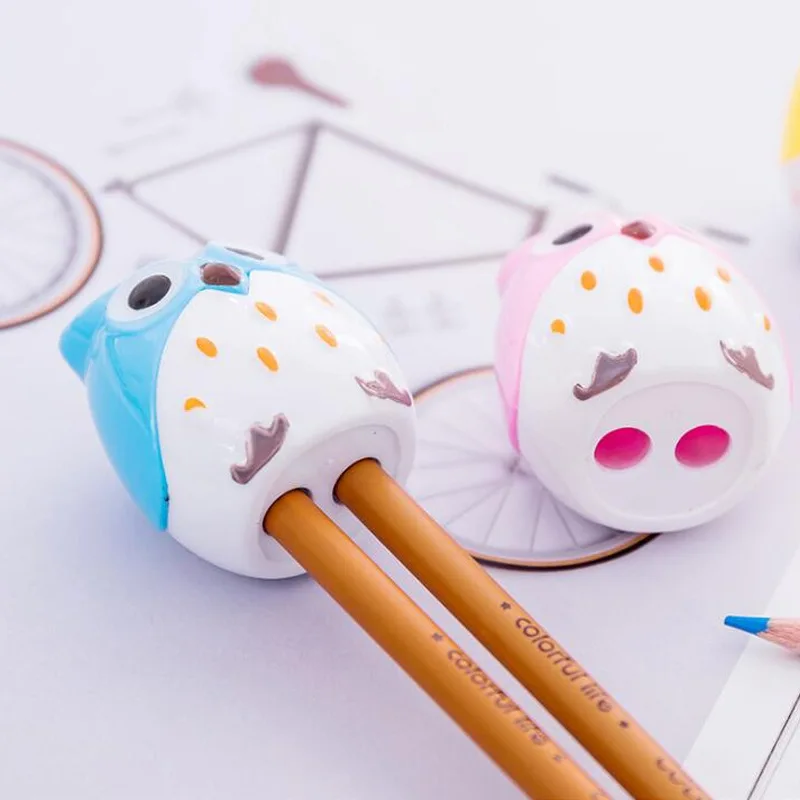 1 sztuk podwójny otwór temperówka kreatywny przezroczysty długopis nóż Kawaii sowa Kid Student cięcia papiernicze artykuły szkolne