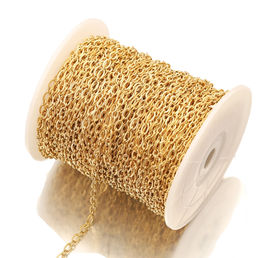 1Meter Rvs Gold Filled Reliëf Platte Ovale Finale Keten Bulk Voor Diy Ketting Armband Spool Sieraden Maken Levert