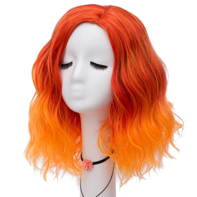 VICWIG Cosplay Wig Short Wavy Synthetic Hair Orange Gradient Wig for Women Heat-resistant Halloween Wig