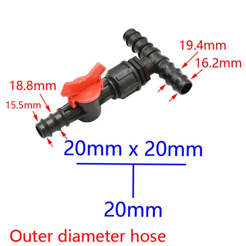 Reductor de conector en T para riego de jardín, divisor de agua con grifo, conector wate 1/2 3/4, 25mm, 20mm a 16mm, 1 unidad